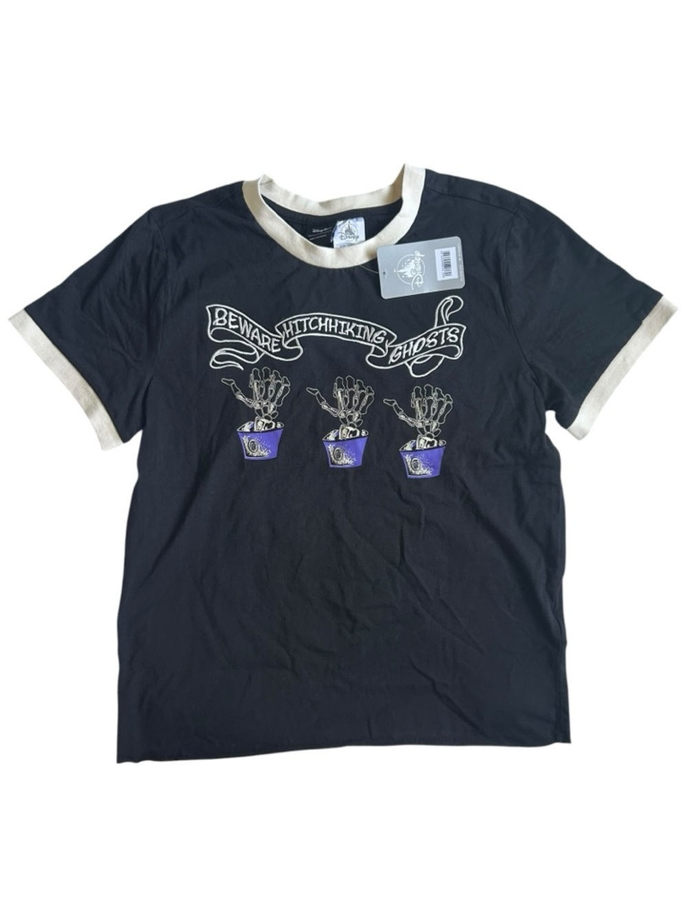 Disney Haunted Mansion Beware Hitchhiking Ghosts NWT 100% Cotton Tee Size L